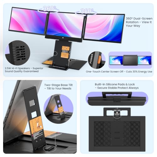 Image of Hyangin Triple Screen Laptop Monitor Extender 15.6 inch, 2026 Upgraded One Cable Connection Quad Monitor Setup, 1200P FHD Portable Triple Monitors for Laptop, Compatible with Windows /Mac /Chrome OS /Phones