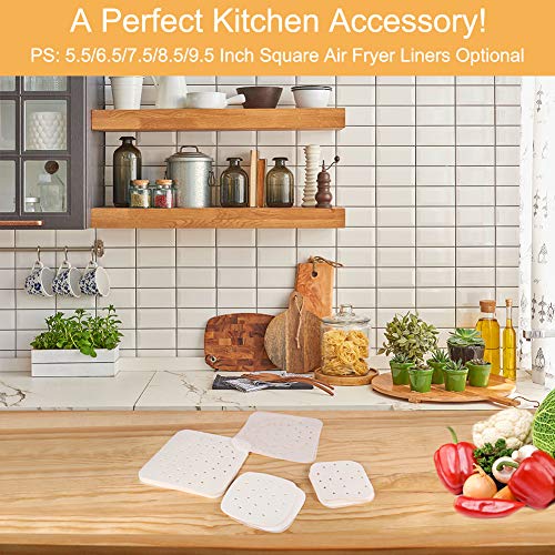Air Fryer Parchment Paper, Set of 200, 8.5 inch Unbleached Square Air Fryer Liners/Air Fryer Sheets/Perforated Parchment for Air Fryer, Steaming Basket and More(7.5/8.5/9.5in Available)