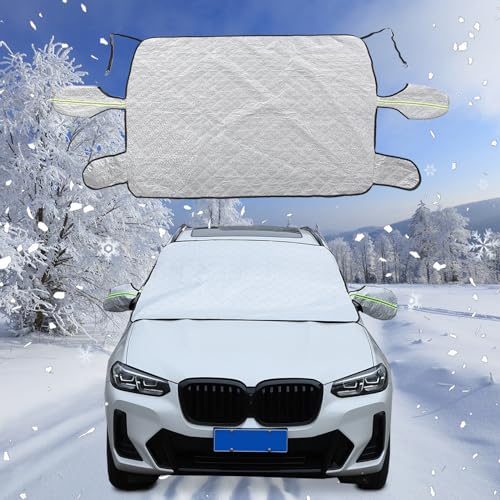 Image of Windshield Snow Cover Compatible with BMW X3 2004-2024, Car Snow Cover, Front Windshield Sunshade, Exterior Windscreen Sun Shade, UV-Rays Sun Ice Snow Frost Protector, 4-Layer Windshield Cover
