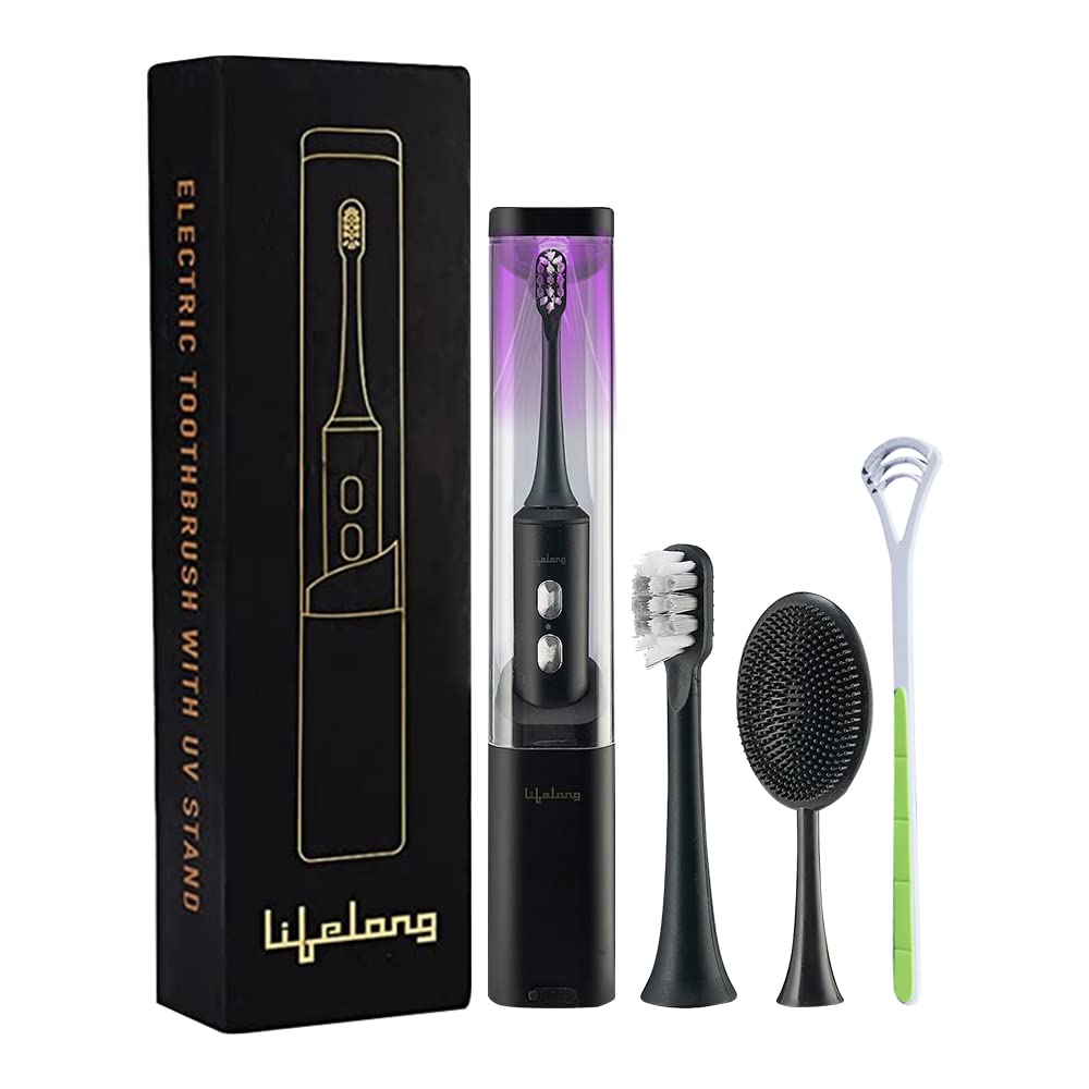 Lifelong Electric Toothbrush with UV sealed Sterilization |3X Plaque Removal | Ideal for Sensitive Gums & Teeth, Fresh Breathe & Brighter Smile |1 Handle,2 Brush Heads,1 Charging cable,1 tongue cleaner| Upgrade to Advanced Technology (LLDC117, Black)-image-22