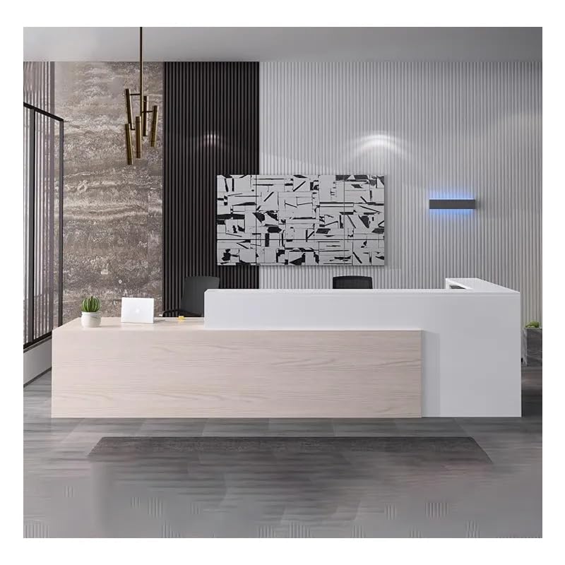 Image of Modern Reception Desk for Office, School, Shop, Mall, Salon & Hotel, Contemporary Wooden Front Desk Counter with White Finish for Commercial Reception Areas - (RCT-83 LPB L8W2)