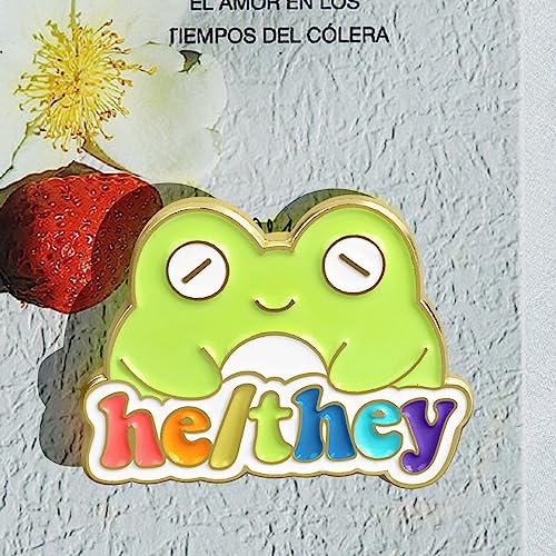 Image of LGBTQ Pronouns Cute Frog Pin - Gender Identity Bulk Pins for Pride Parade or Daily Wear - They /Them (Free 1pc Pride Sticker Included)