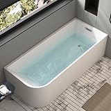 WHALEKING 59 x 28 inch Corner Bathtub Right Drain, Modern Freestanding Soaking Tub, Deep Spa Stand Alone Acrylic Tubs with Right Hand Drain & Overflow, 59" L x 28-3/4" W, Glossy White,Sapce Saving
