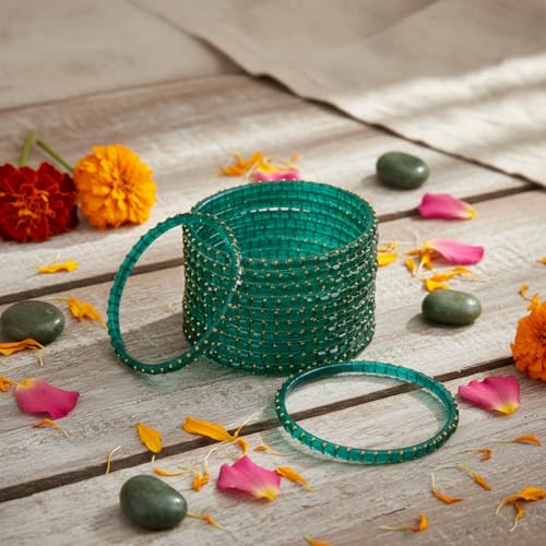 Image of SUNDRAM Raindrop Glass Bangles Set for Women & Girls, Transparent Crystal Kanch Ki Chudi for Wedding & Party, Set of 12