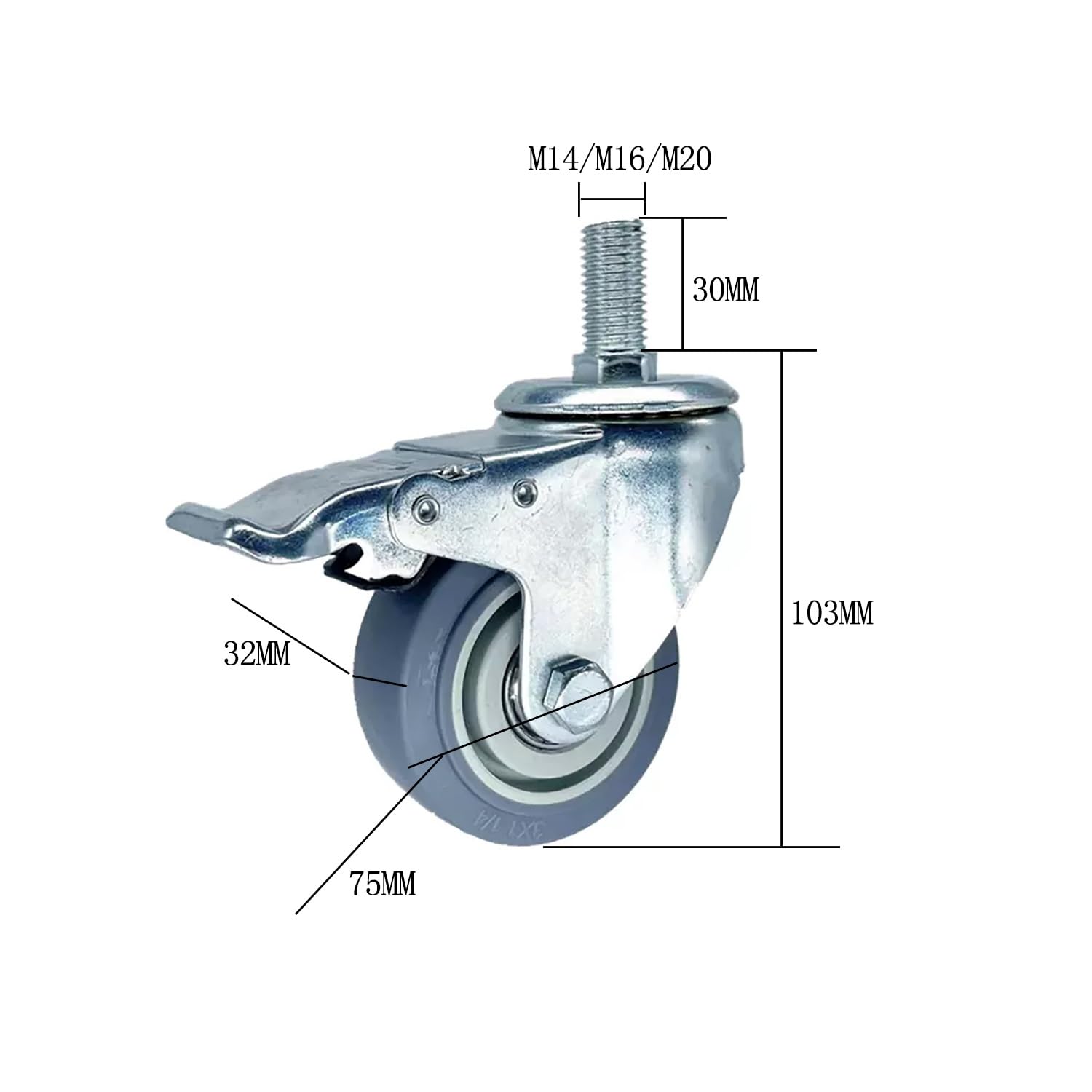 Ruote Con Perno Filettato 75mm - Gomma Piena Per Carrelli E Macchinari - Foto 2
