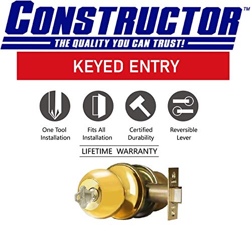 Constructor Chronos Entry Door Knob, Universal Keyed Lock Handle Set (Polished Brass) #TOP2