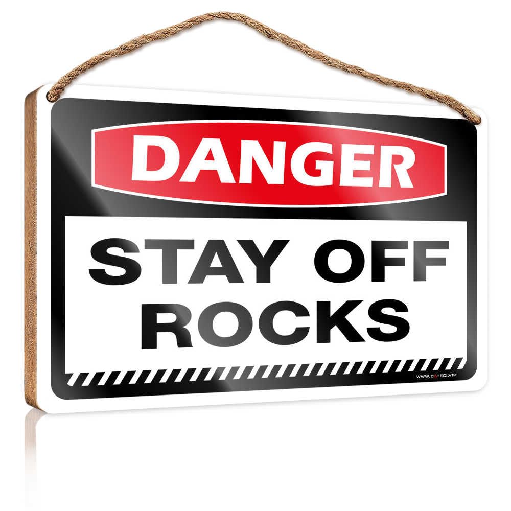 HMQW Funny Kitchen Decor Danger Stay Off Rocks Wooden Sign Small Signs For Home Decor Farmhouse Wall Decor Si(15X28CM)