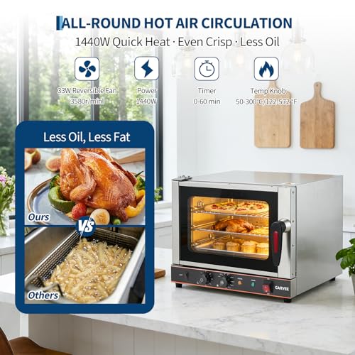 Image of Garvee Commercial Convection Oven Countertop, 22L /20Qt, 1440W Toaster, 3-Tier Electric Oven w /Front Glass Door, Trays Wire Racks Clip Gloves, 120V