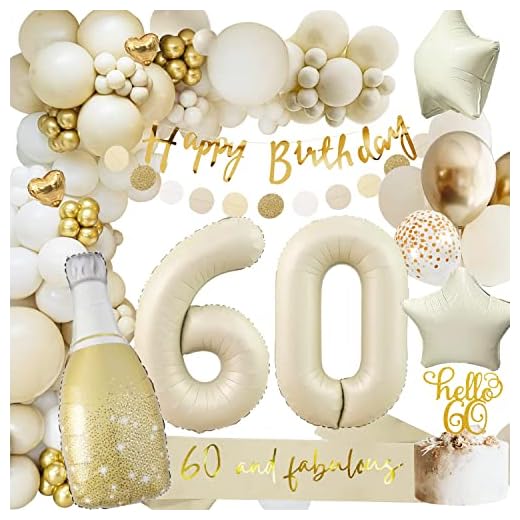 Globos 60 Años Cumpleaños, Oro Beige 60 Cumpleaños Niña Mujer, Decoraciones Fiesta 60er Globos Cumpleaños, Guirnalda y globos para Niño y Hombres