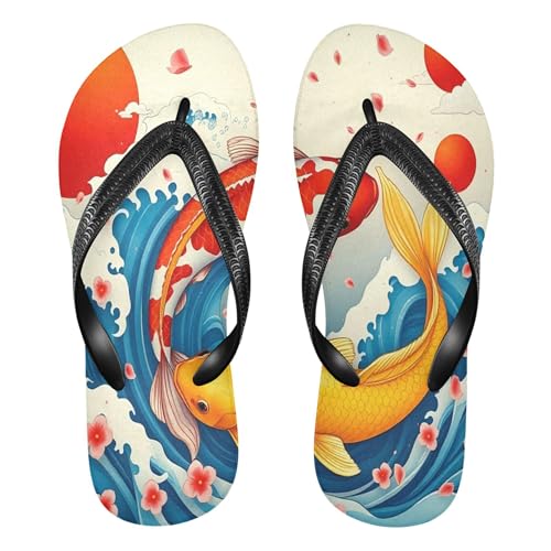 Burbuja Japanese Red Gold Fish Flip Flops for Women Men, Soft Thong Sandals Rubber Slippers for Pool Beach Essentials