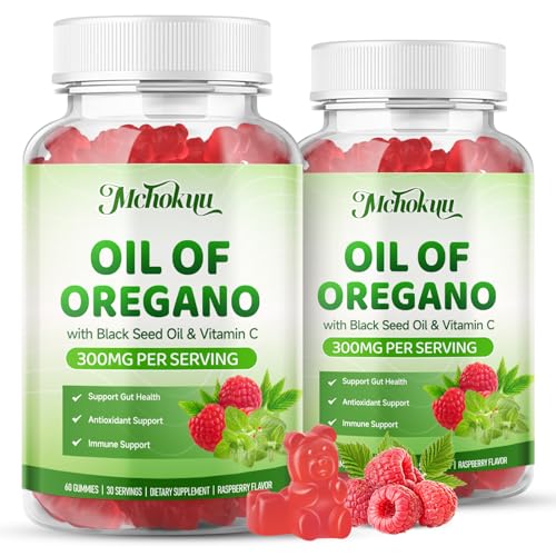 Mchokuu Oil of Oregano with Black Seed Oil 2-in-1 Black Seed Oil Supplement for Women & Men Support Antioxidant Health Sugar Free & Vegan Raspberry Herbal Gummies 120 Count