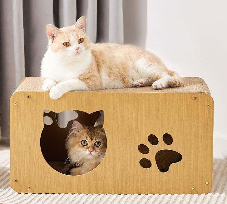 Cat Scratcher House, Large Cardboard Cat House, Cat Scratchers for Indoor Cats to Play, Rest and Hide, Carry Weight 20lbs, Scratch Resistant, Easy to Assemble