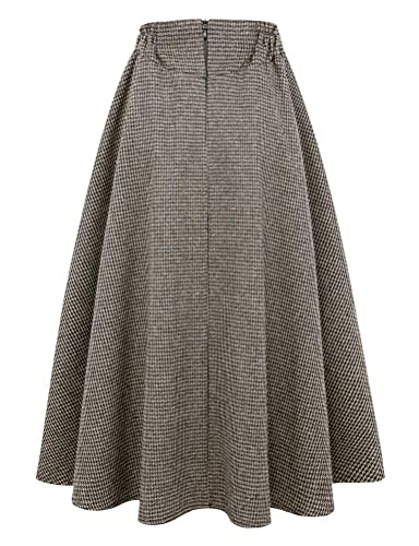 Image of IDEALSANXUN Women's Fall Winter High Waisted Wool Plaid A-line Long Skirt