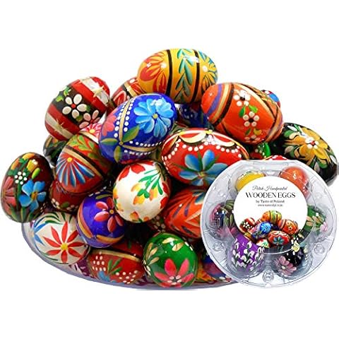 Polish Easter Handpainted Wooden Eggs (Pisanki), Set of 6 in Protective Box Cover