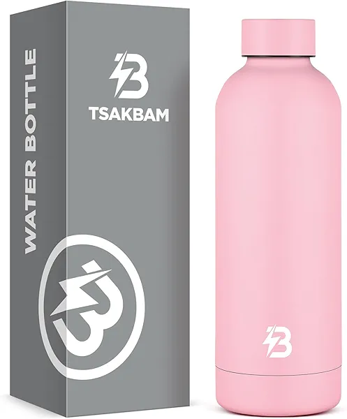 Insulated Water Bottle with Lid, 17 oz Reusable Leak-Proof Metal Stainless Steel Water Bottles for Travel, Sports, Gym, Outdoor (Pink)
