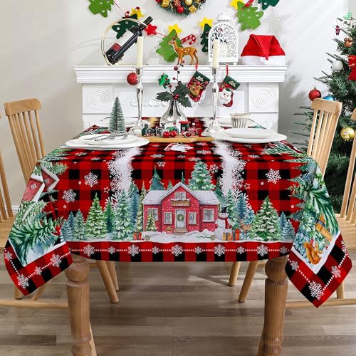 Christmas Tablecloth 60x84 Inches for Rectangle Tables - Red Buffalo Plaid Christmas Decor for Table - Water Resistant Xmas Table Cloth, Party Decorations for Kitchen, Home – Image 7