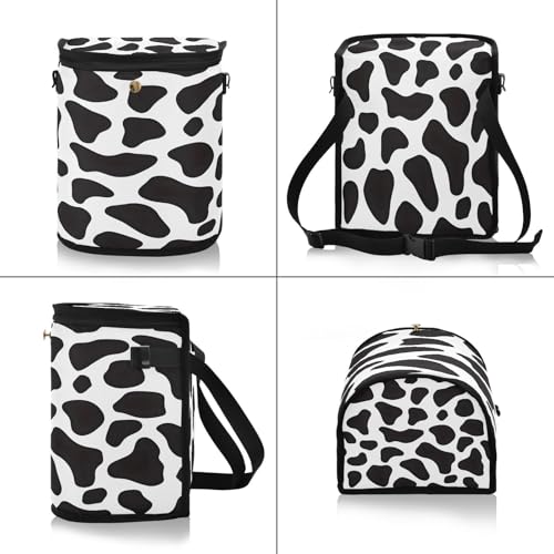 Image of Bolaz Black and White Cow Print Waterproof Car Trash Can Leak Proof Car Trash Bag with Lid Car Garbage Can for Headrest SUV Truck
