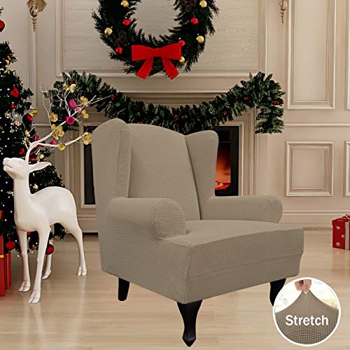 Image of Easy-Going Stretch Large Wingback Chair Sofa Slipcover Natural