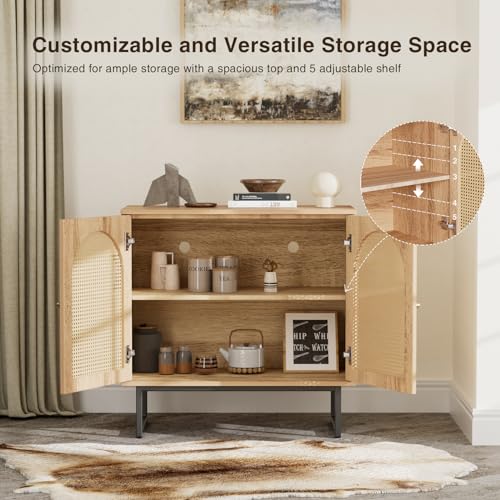 Sideboard-Buffet-Cabinet-with-Rattan-Doors-Rattan-Buffet-Bar-Cabinet-Boho-Credenza-Cabinet-with-Metal-Legs-for-Living-Room-Hallway-Entryway-Natural Sideboard Buffet Cabinet with Rattan Doors Rattan Buffet Bar Cabinet Boho Credenza Cabinet with Metal Legs for Living Room Hallway Entryway Natural