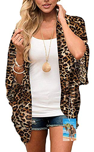 YULOONG para mujer Cover Ups gasa estampado Floral Kimono suelto chal cárdigan Boho verano blusa informal Top Sexy playa traje de baño capas