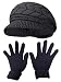 HINDAWI Womens Winter Hat and Gloves Set for Girls Wool Knit Skull Cap with Visor,Black