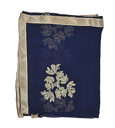 Image of Youthquake Golden Embroidered Work Chiffon Dupatta For Womens & Girls With 4 Side Gold Lace