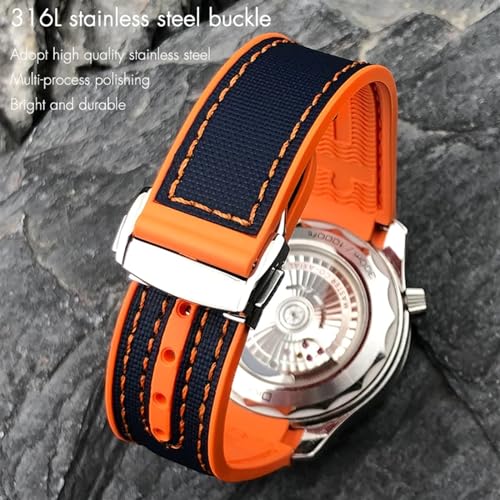 Bracelet montre silicone nylon 22mm orange pour Omega Seamaster