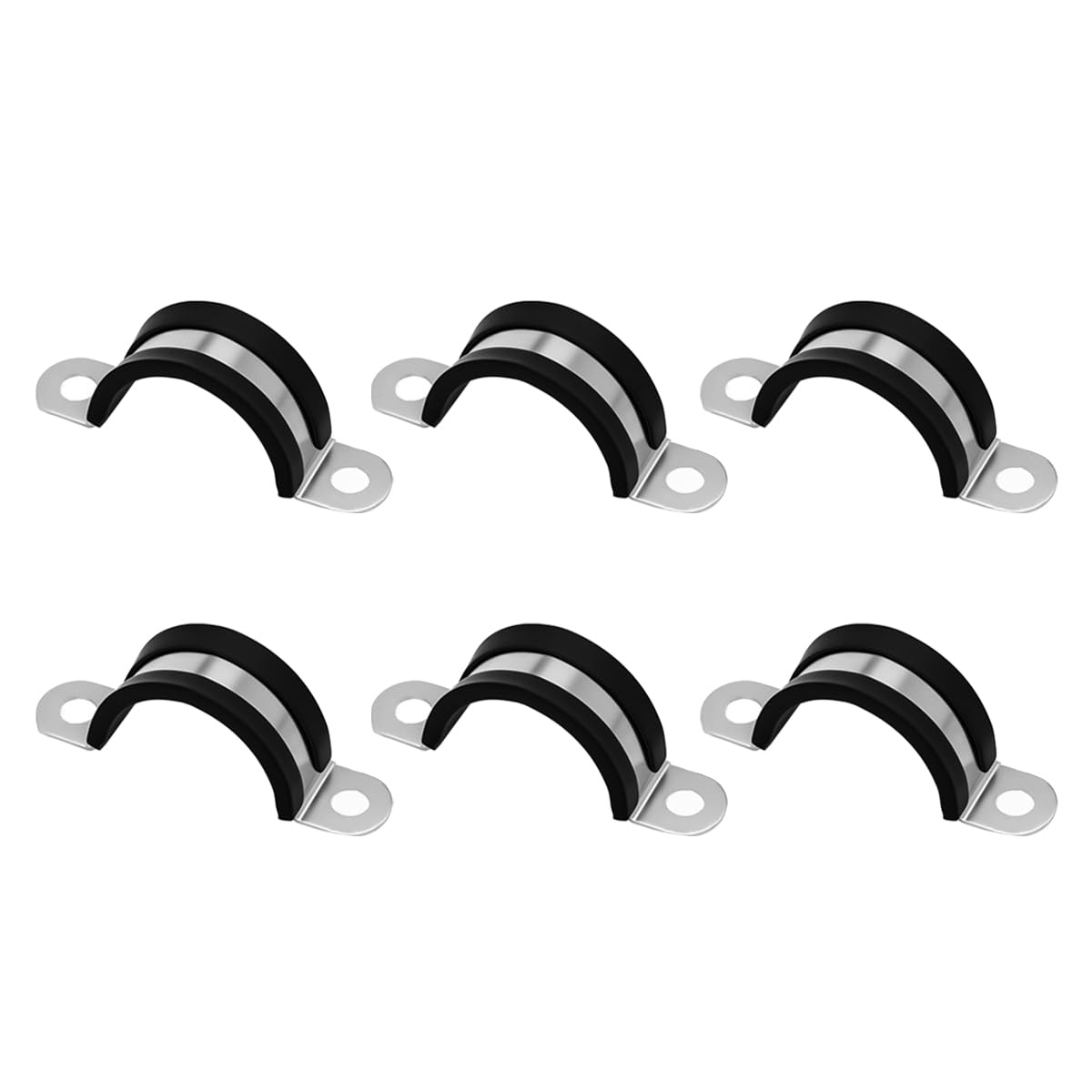 Ampia Gamma di Fascette Stringitubo Sfuse, 6 Pezzi, Fascette Stringicavo in Acciaio Inox, Fascette per Cavi, Isolamento in Gomma Nera (46 Mm)