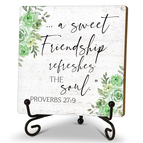 A Sweet Friendship Refreshes the Soul Wood Plaque Sign With Stand, Christian Quote Desk Sign Decor for Home Office Table Shelf, Birthday Gifts for Best Friends Women Man -27