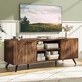 oneinmil 58' Mid Century Modern TV Stand, Wooden TV Console with Fluted Doors & Ajustable Shelves, TV Media Console for Living Room, Bedroom, Walnut