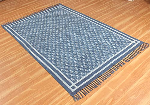 Tapis en coton fait à la main rustique à franges pour chambre