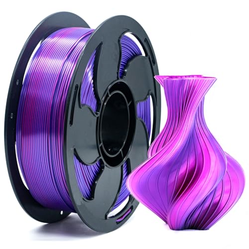 1.75mm PLA Filament Silk Dual Bi Color Purple Fuchsia, Coextrusion 3D Printer Filament with Shiny Silk Rainbow, 1kg (2.2lbs) Spool Neatly Wound Smooth Color Transition 3D Printing Rods