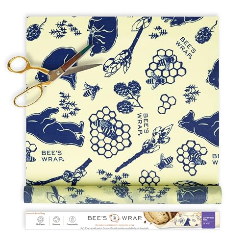 Bee's Wrap Beeswax Wraps for Food - Cut to Size 14x52' Beeswax Wrap Roll - Made in USA Reusable Natural Food Wrap - Bees & Bears
