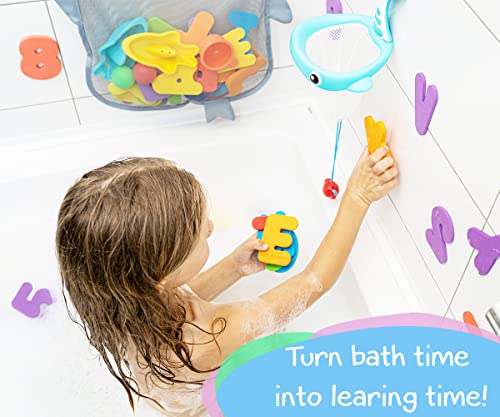 Comfylife 2 X Mesh Bath Toy Organizer + 6 Ultra Strong Hooks + 36 Bath Letters & Numbers – Eco-Safe, Fun, Educational Foam Baby Bath Letters And Perfect Toy Storage Net For Baby Bath Toys & More #TOP3