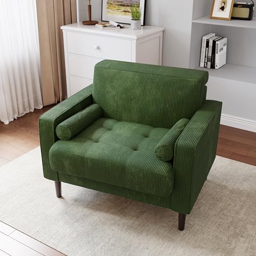 Sillón moderno tapizado en pana verde miniatura 4