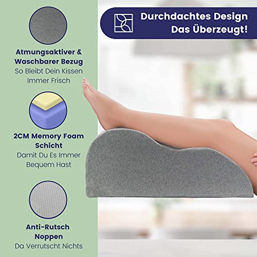 Bequemes Venenkissen für die Beine - Stabiles Beinkissen aus Festem Schaumstoff mit, Weichem Oeko-TEX Bezug - Perfekt als Ergonomisches Keilkissen, Großes Fußkissen und Beinauflage - DYNMC YOU - Grau - Image 3