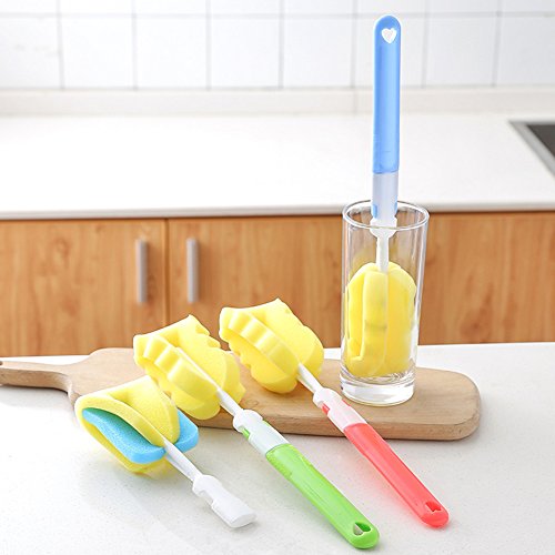 Replaceable Cleaning Bottle Sponge Brush With Long Handle Cleaner Soft For Baby Bottle,Kitchen Clean, Glasses,Mugs Cup, 11 Inch #TOP4