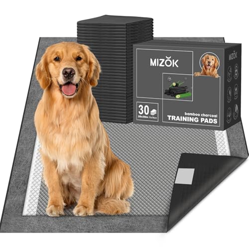 Image of MIZOK Pee Pads for Dogs Charcoal Disposable No Leak Large 28x30in 30Ct | Heavy Duty Carbon Layers, Powerful Odor Eliminator, Extra Thick Dog Pads, Protects Floors from Daily Messes