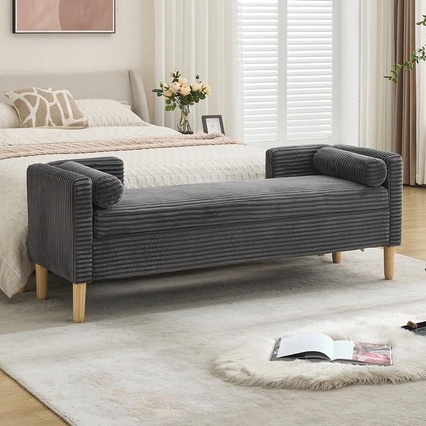 Ottoman Upholstered with storage for Living Room, Bedroom & Entryway | Foldable Padded Foot Rest Stool Seat with Hidden Storage Box | Tufted Footstool Furniture for Home Decor, Charcoal-image-12