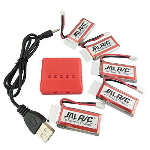 sea jump 5pcs 3.7V 380mAh 25C Battery+1to5 Charger for Hubsan X4 (H107,H107C,H107D,H107L,V252,JXD385,F180C) HS170,UDI U816A, X11 X11C,TOZO Q2020 E016H E016F FX801 V911S A120 XK A150 V966 Mini CP