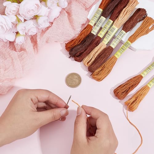 Image of 1 Box 65.6 Yards 8 Skeins 6 Strands Brown Cross Stitch Cotton Thread Assorted Embroidery Floss Set Friendship Bracelet Variegated Yarn Gradient String Bulk for Hand Sewing Making Crochet