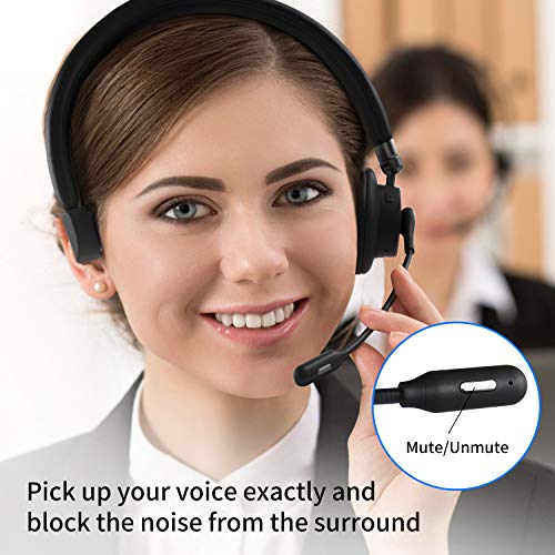 Bluetooth Headset 5.0, Pro 24 Hrs Talktime Noise Cancelling Wireless Headset with Mute Button for Cell Phones Business Office Trucker-M91