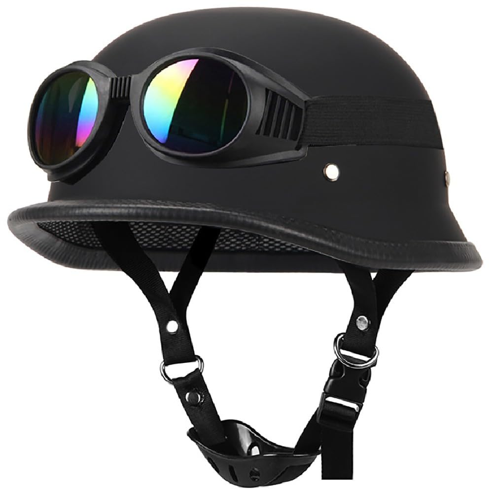 Vintage Caschi Cromwell, Casco a Scodella con Occhiali Antivento, ECE Omologato Mezzo Elmetto da Moto retrò per Uomo E Donna Biker Cruiser Scooter Touring
