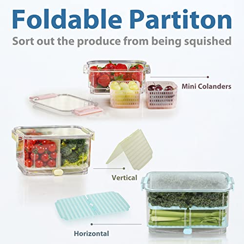 Felli Duo Fresh Produce Saver + Veggie Fruit Berry Storage Strainer Bin + Colander With Drain, All In One Container Set For Refrigerator, Dishwasher Safe, Keep Food Lettuce Fresh Longer, Kitchen Vegetable Keeper Fridge Organizer, Housewarming Mothers Day Gift For Mom Women #TOP4