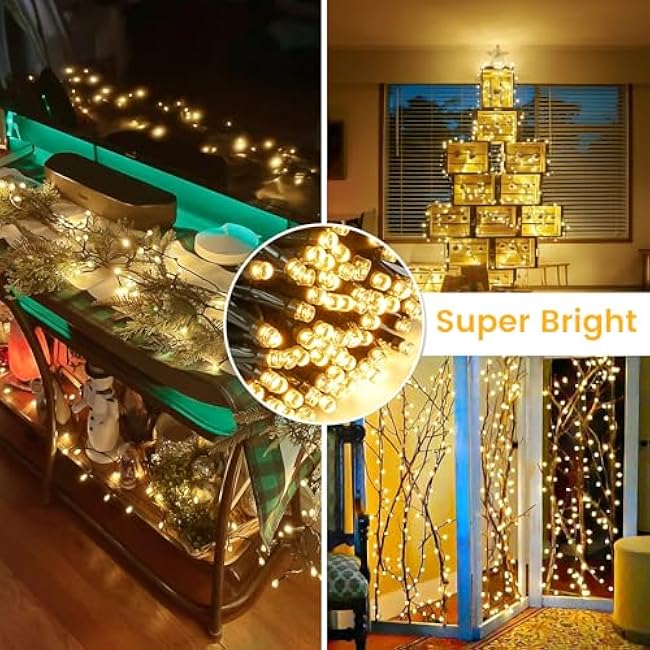 Connectable 300LED 99Ft 13Modes String Lights Indoor Outdoor | Extendable Green Wire Warm White Christmas Tree Lights with Timer | Twinkle Fairy Light Plug in for Xmas Tree Garden Decor(Warm White)