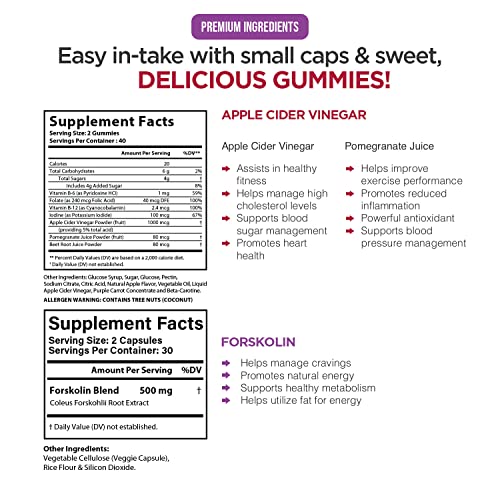 Max Fitness & Immune Support Bundle - Forskolin & Apple Cider Vinegar Gummies, Antioxidant Packed, Ultra Strength Detox Natural Herbs For Slim Look, Organic Acv With Mother, Fast Fitness Caps #TOP2
