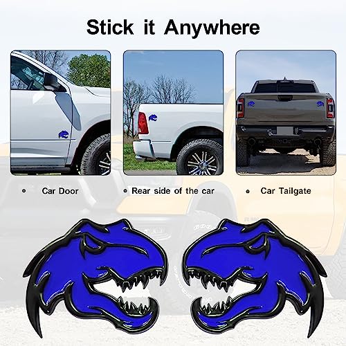 Image of A Pair Dinosaur Metal Emblem Sticker for Dodge RAM TRX 1500 2500 3500 Charger Challenger (Blue)