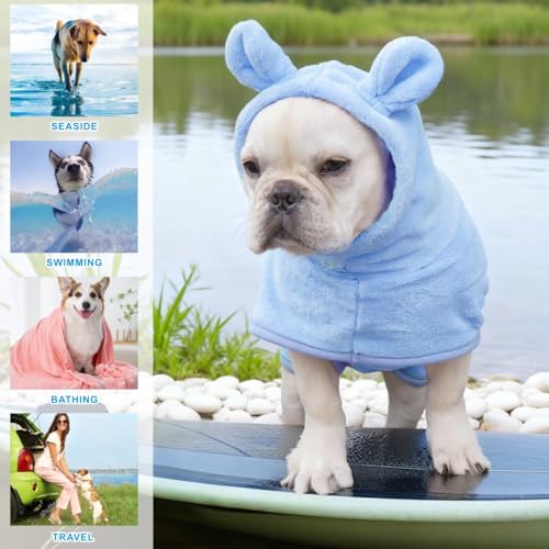 Mosucoirl Hund Bademantel Mantel,Haustierhandtuch Mikrofaser Hundebadetuch saugfahig Badetuch Hund Schnell Trocknend Verstellbar Hunde Bademantel Kapuze Baumwolle