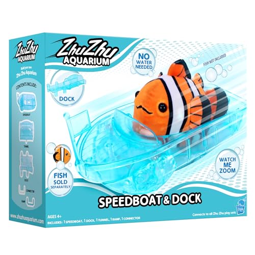 John Adams Zhu Zhu Pets | Zhu Zhu Aquarium Speedboat and Dock Playset | Electronic Pets | Ages 4+, Blue, 11547
