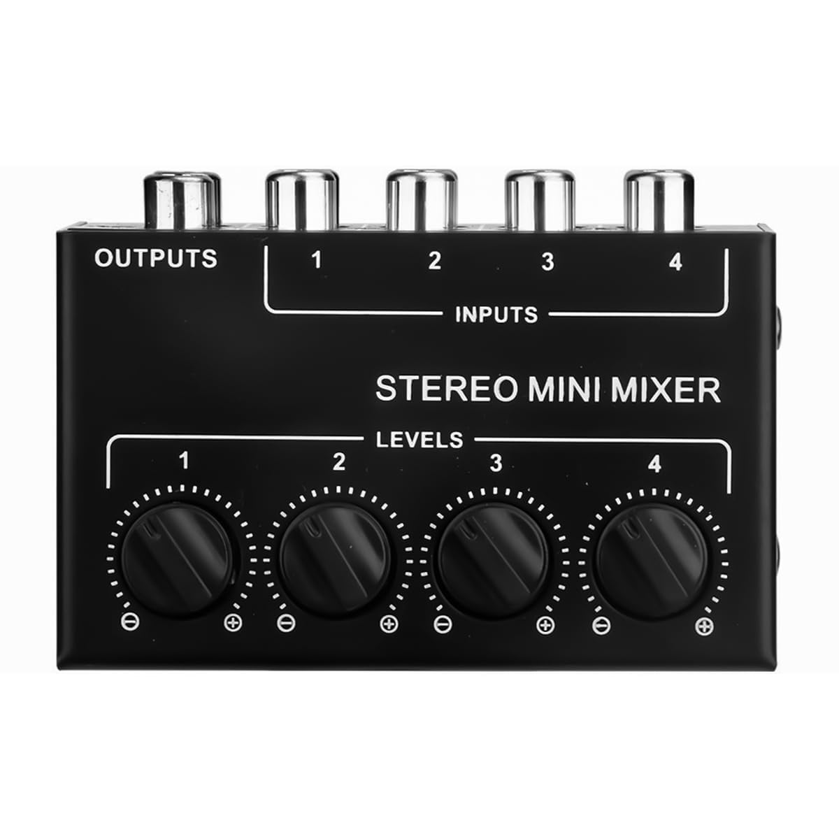 Mezclador de Audio estéreo de 4 Canales Compatible con Entrada y Salida RCA Mini Mezclador estéreo pasivo con Controles de Volumen Separados